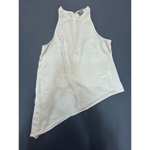 H&M Asymmetrical Tank Blouse Women's Size 6 Cream Sleeveless Crew Neck Zip Back